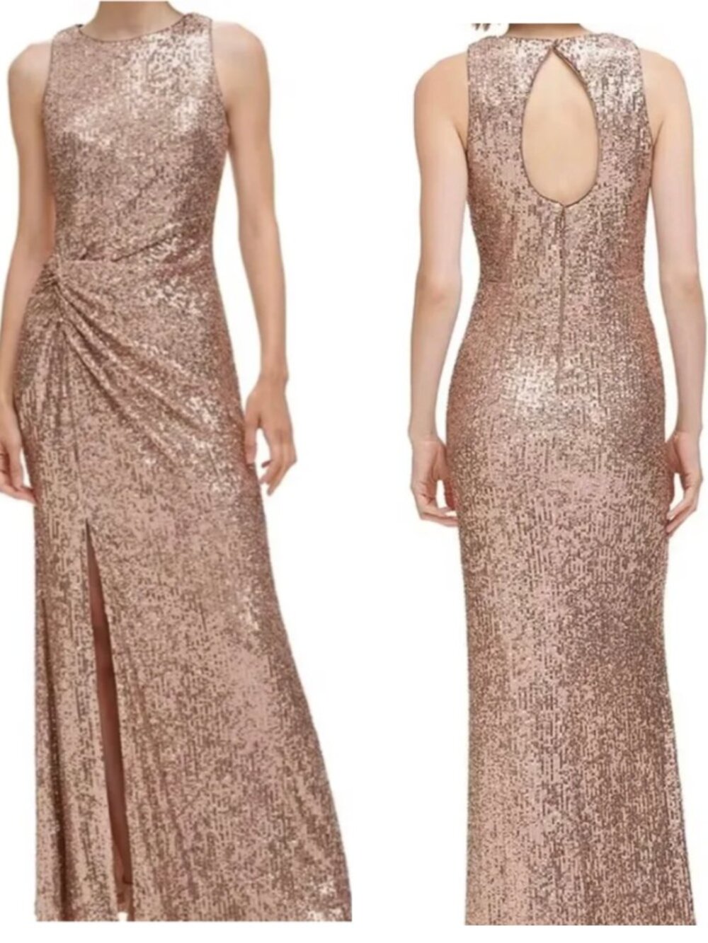 Vince Camuto NWT Sequin High-Neck Evening Gown in Rose Gold size 2